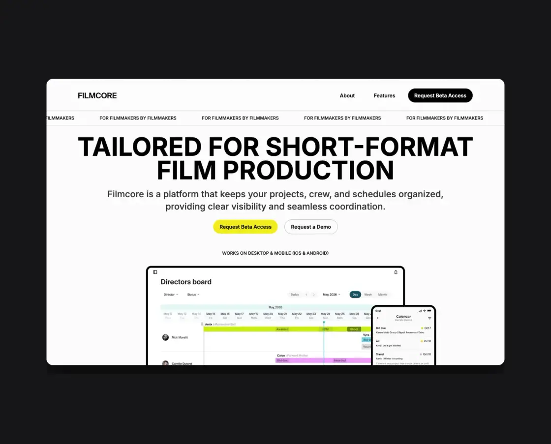 Filmcore — SaaS · Film production tech